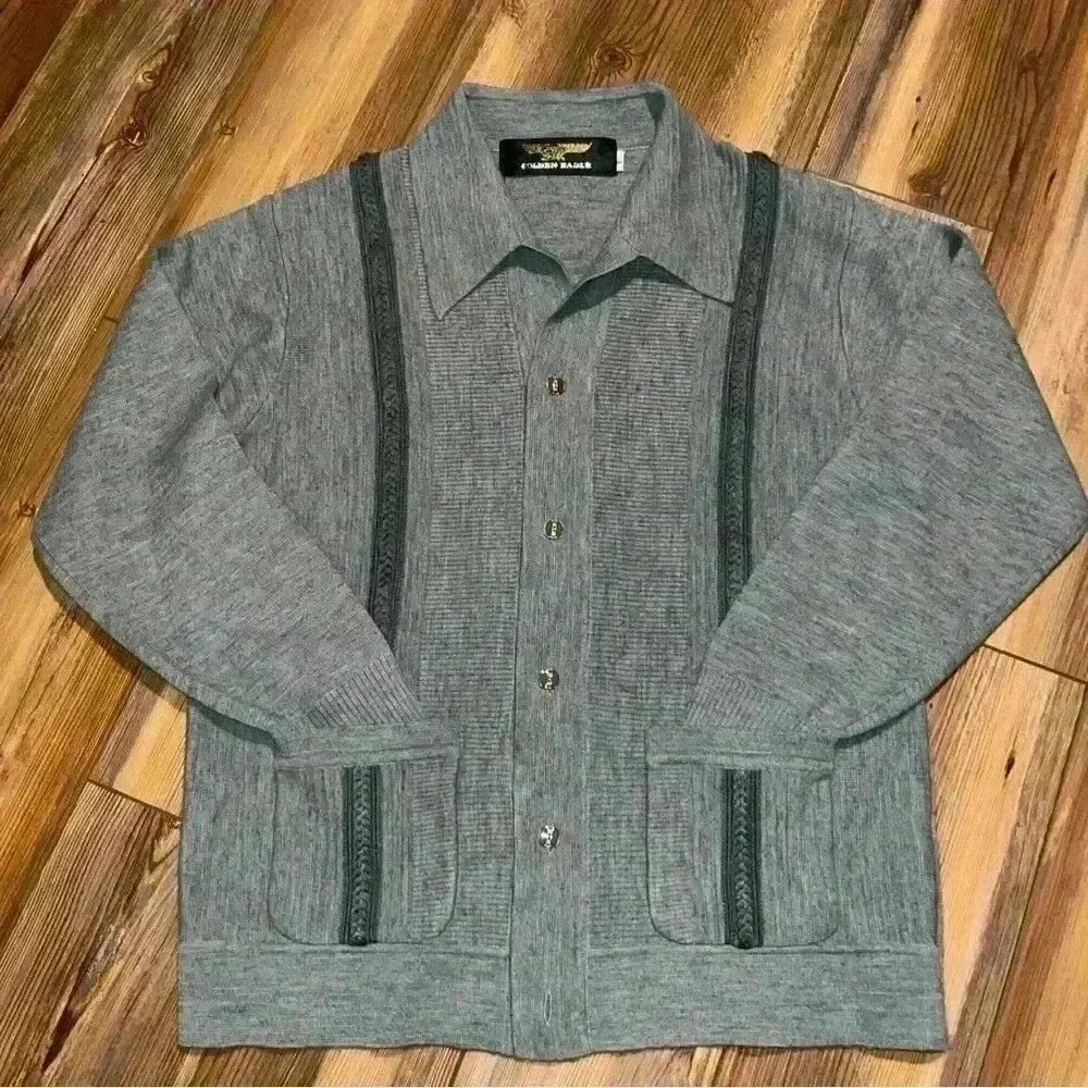 Long-Sleeve Striped Button-Through Wool Sweater Polo Golden Eagle Brand Size L